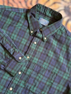 Vintage 70’s Sir Pendleton Wool Shirt Blackwatch Tartan Plaid USA Made Large